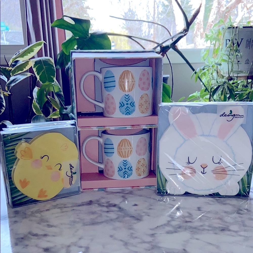 Easter Mug Set with Chick and Bunny Napkins